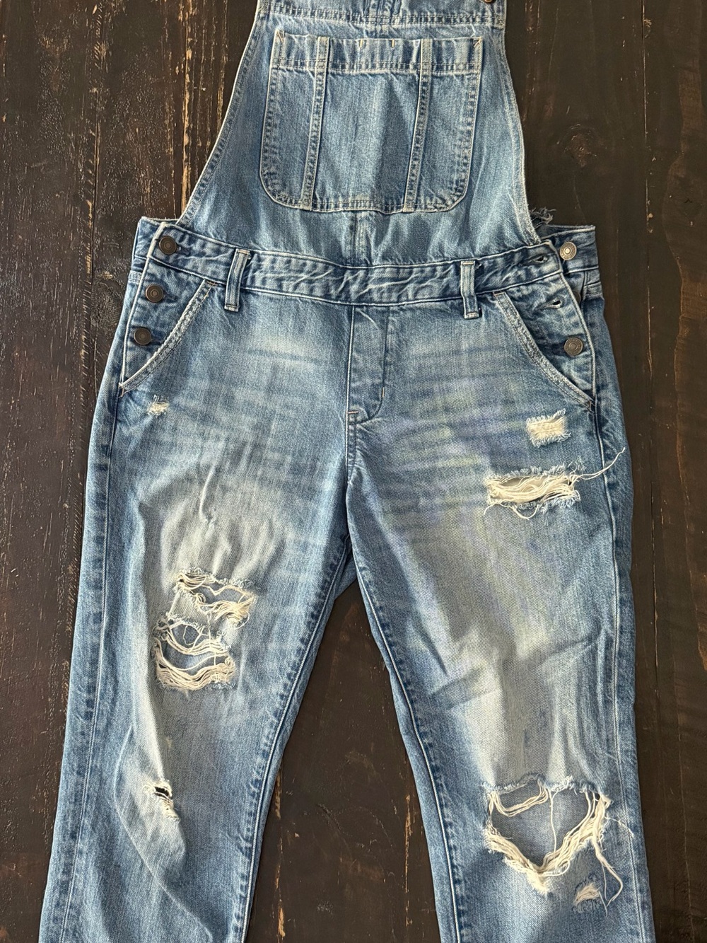 Abercrombie & Fitch Light Blue Distressed Denim Women's Overalls